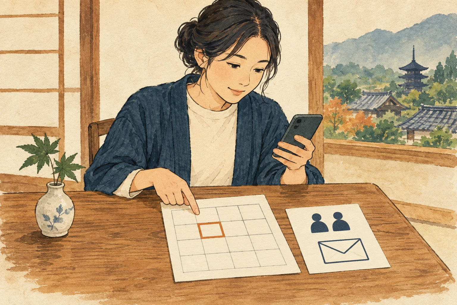 カレンダー・人数・連絡先を確認する案内イラスト